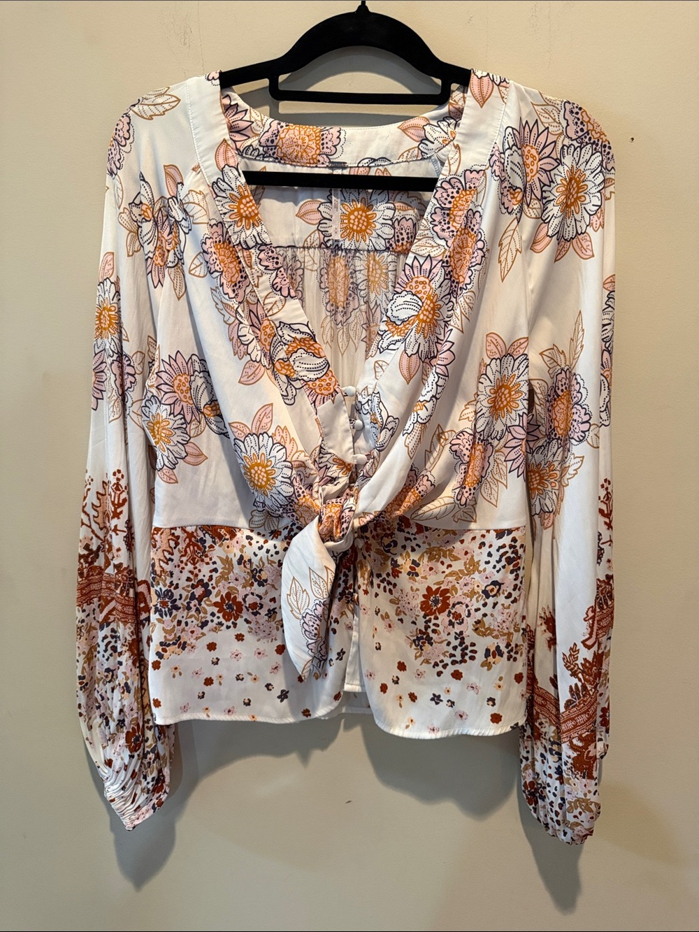 Free People Boho Floral Tie-Front Women's Blouse (worn once!)